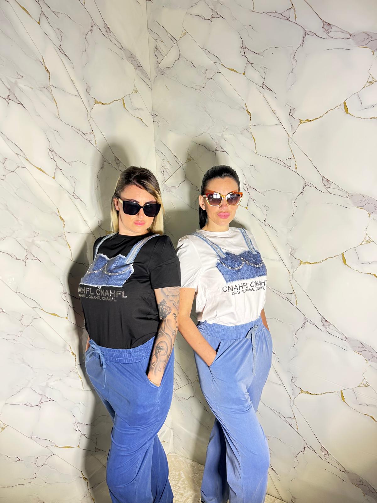 T-shirt effetto jeans